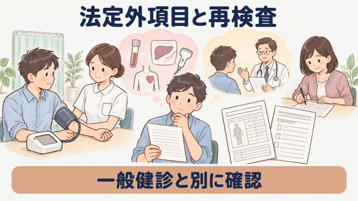 一般健診と法定外項目・再検査を分ける整理図