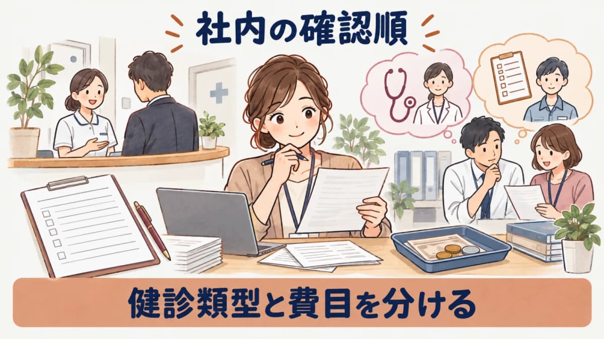 健診の種類・費目・労使の取決めを順に確認する図解