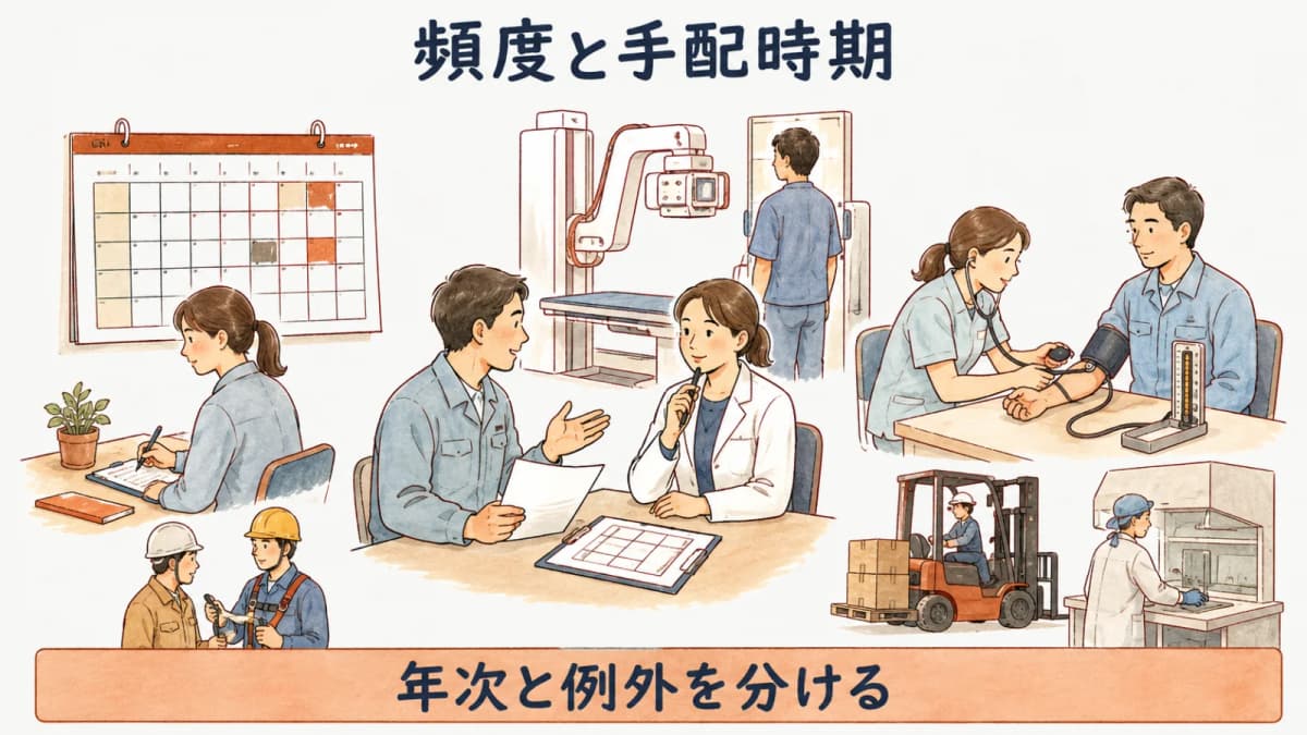 定期健診と特定業務従事者健診の頻度を分ける図解