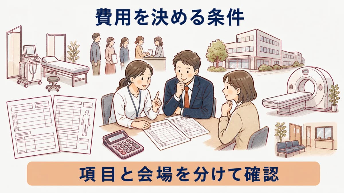 健診費用の条件を分けて確認する見積整理図