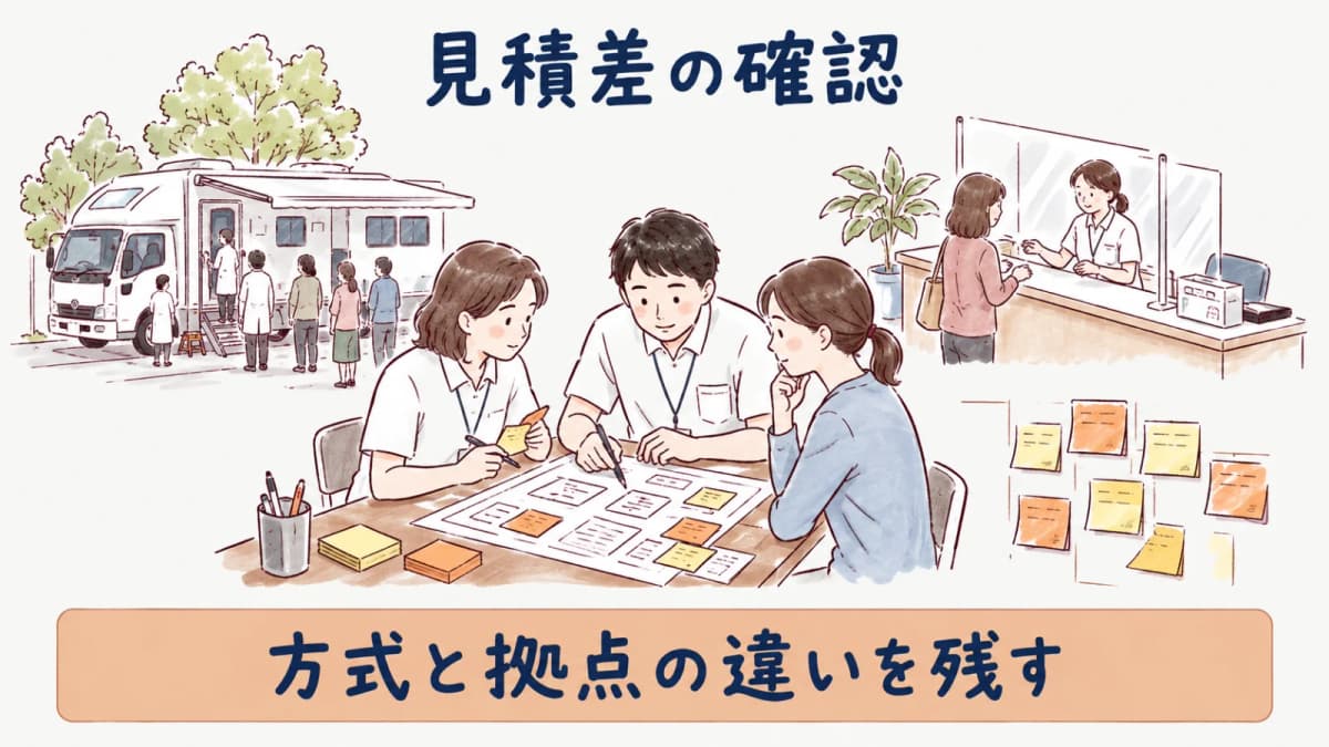 拠点と会場の違いを見積条件に戻す図解
