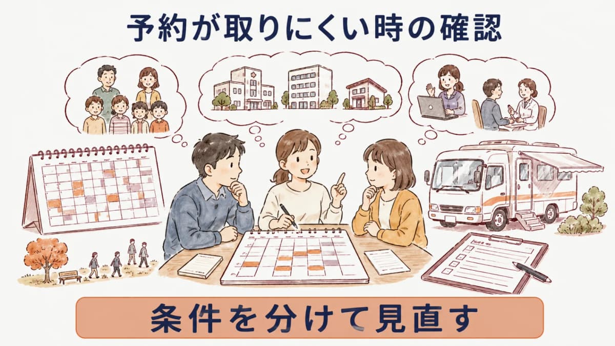人数・会場・方式を分けて代替案を検討する図解