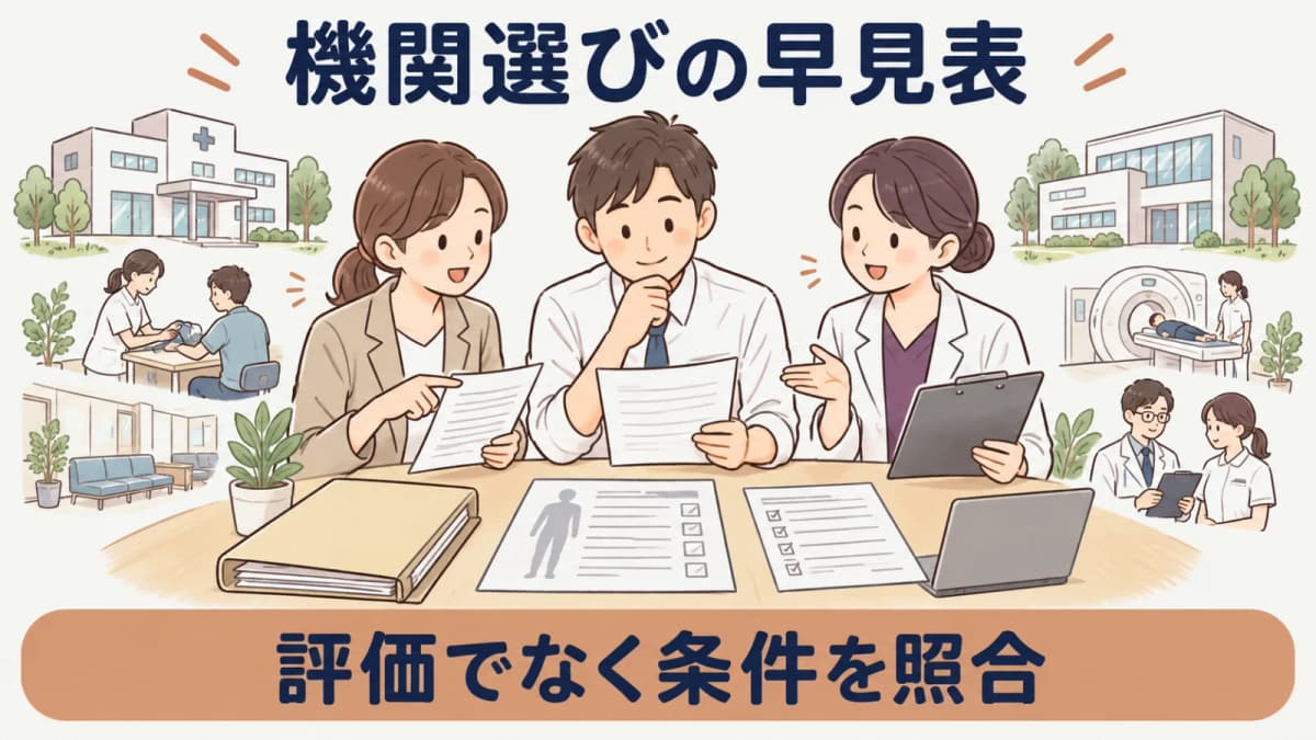 法人健診の機関選びをまとめた早見表
