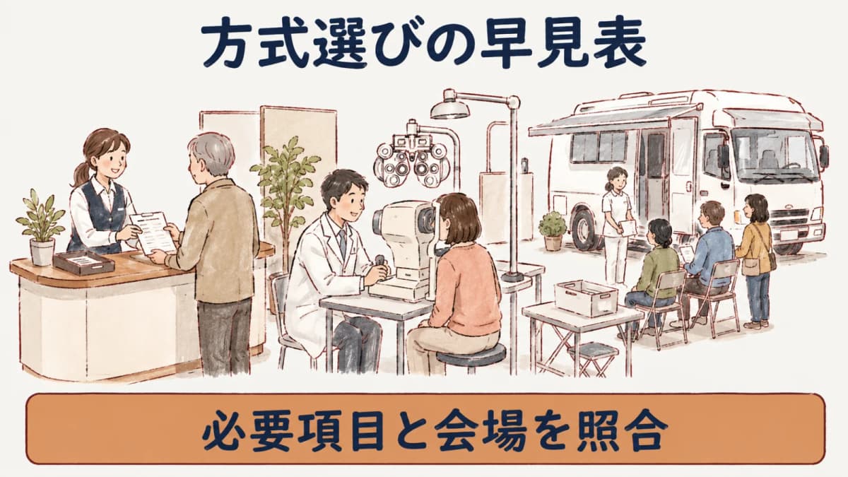 巡回健診と来所健診の選び方をまとめた早見表