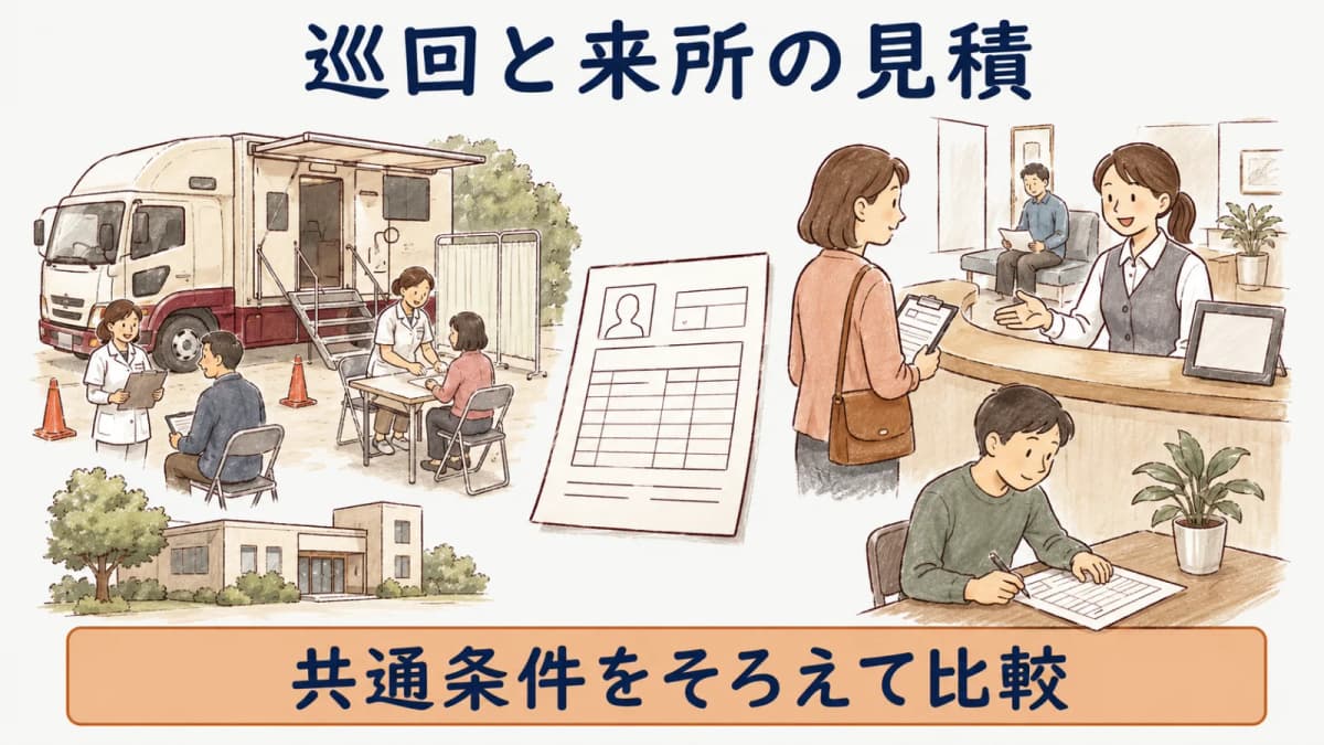 巡回と来所の共通条件をそろえる見積比較図
