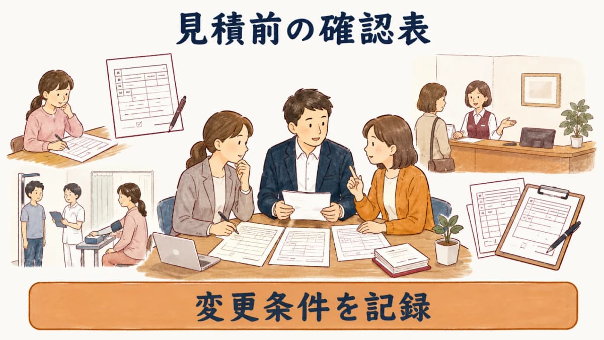 巡回健診の見積条件を整理したチェックリスト図