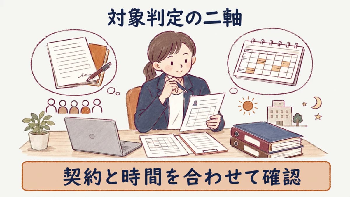 雇用契約書と勤務シフト表で対象を確認する図解