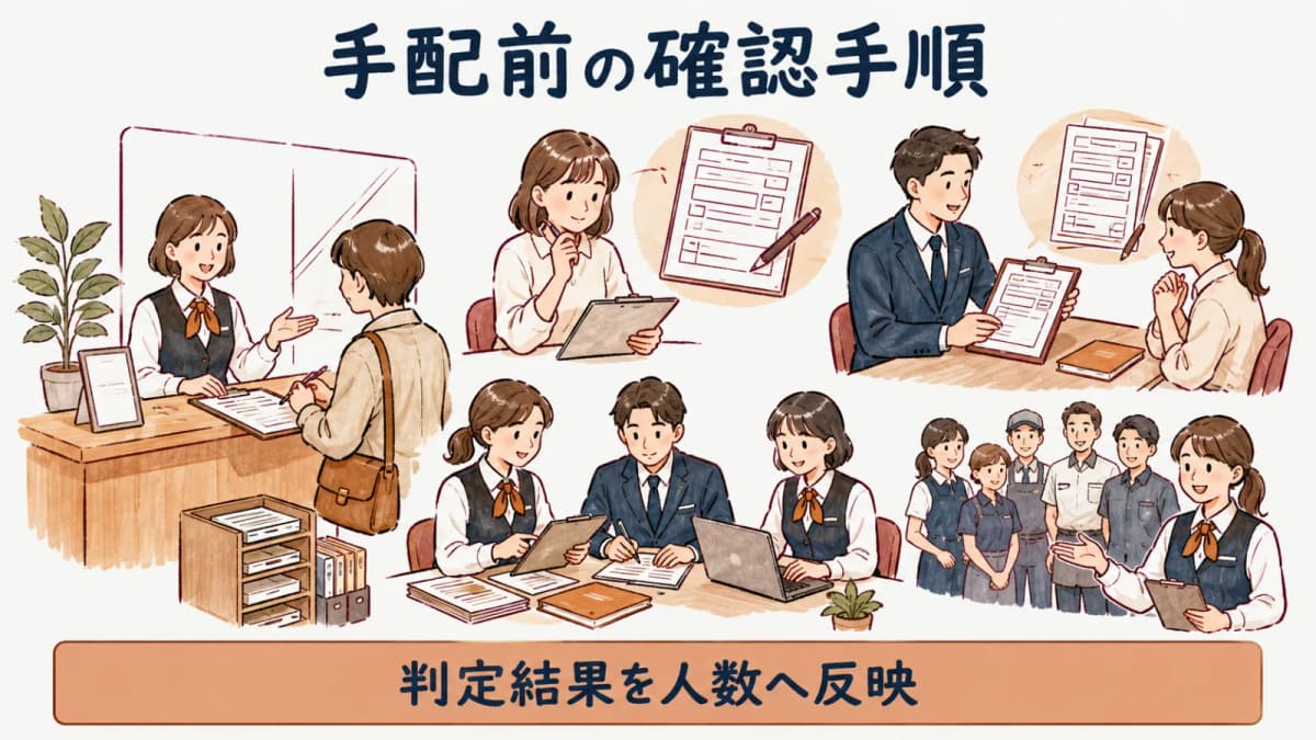 対象判定を健診手配表へ引き継ぐ確認手順図