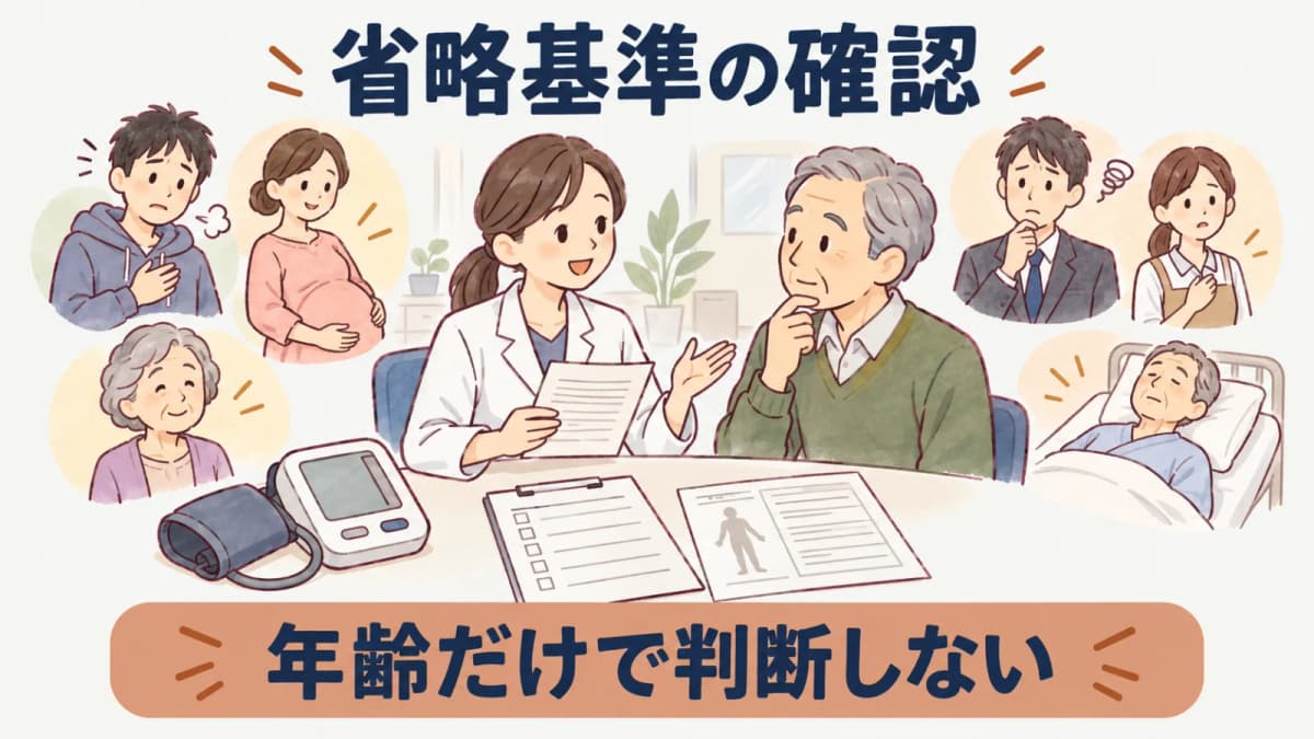 省略対象と医師の判断を分けて示す図解