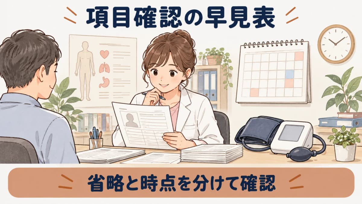 定期健康診断の項目と時点確認をまとめた早見表